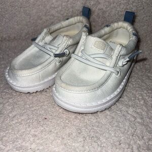 Hey Dude Kids White Slippers with Blue Accents